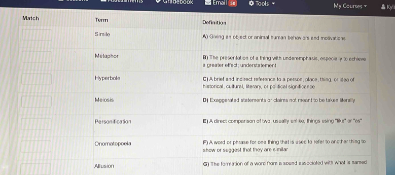 Gradebook Email 50 * Tools My Courses Kyli