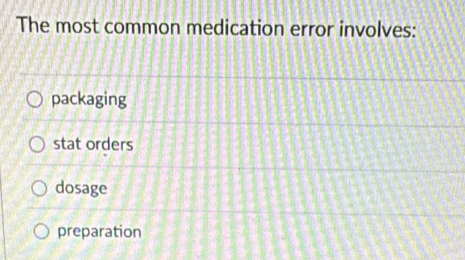 Solved: The most common medication error involves: packaging stat ...