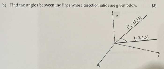 Find the angles between the lines whose direction ratios are given below. [3]