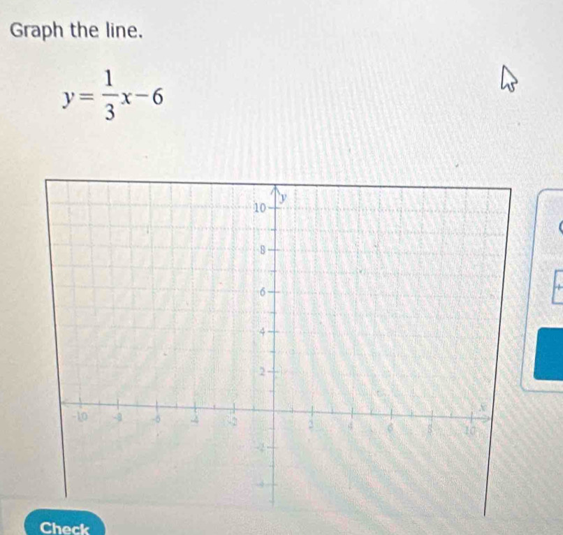 Graph the line.
y= 1/3 x-6

Check