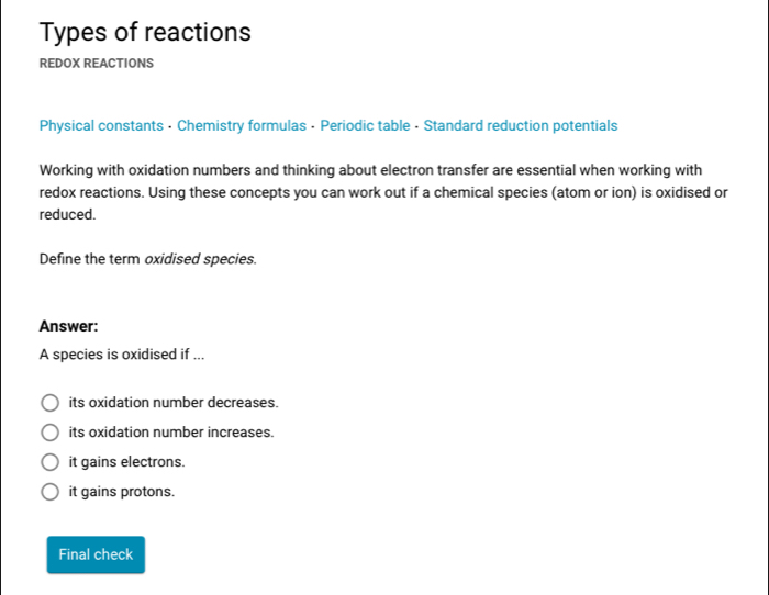Solved: Types of reactions REDOX REACTIONS Physical constants ...