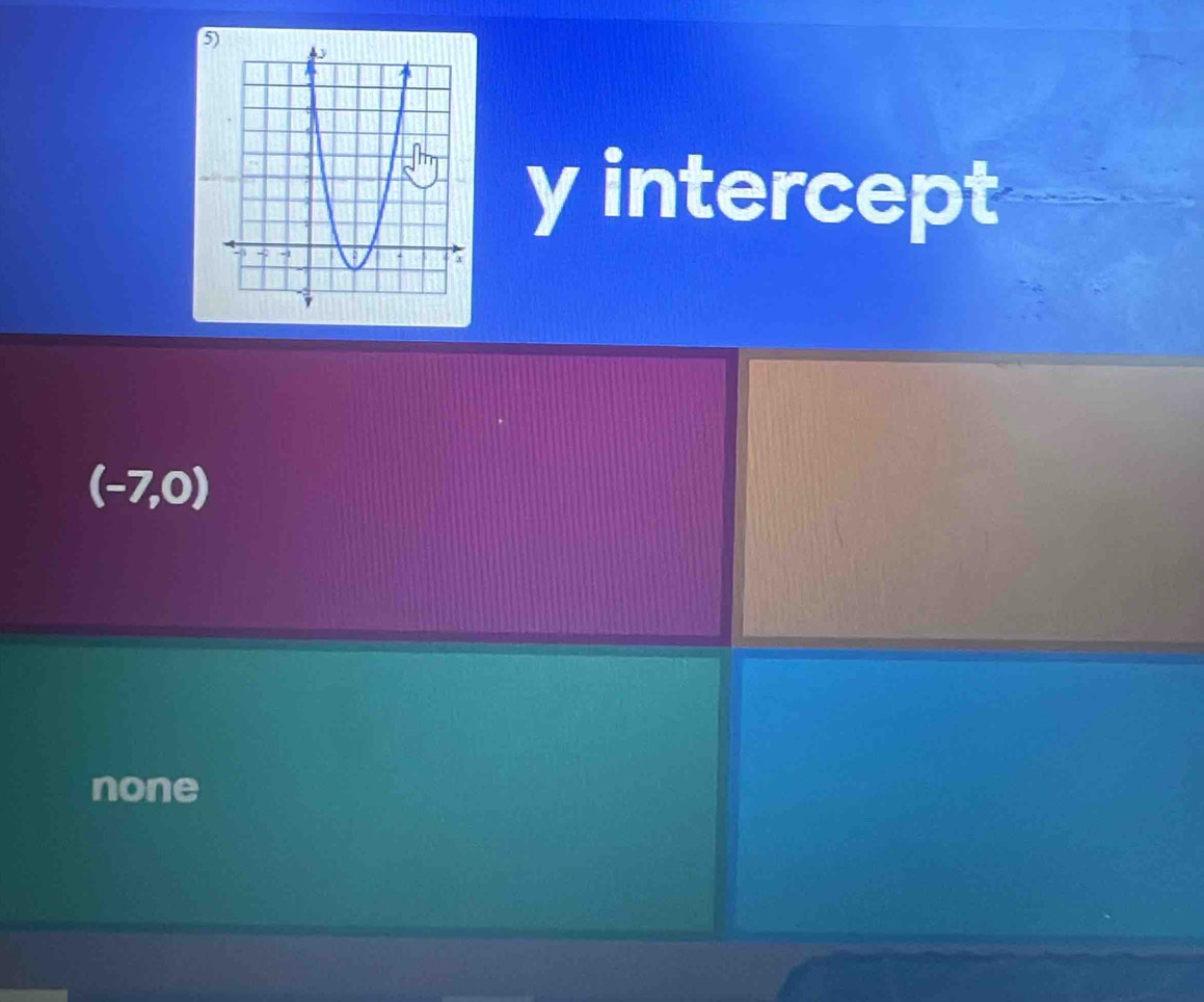 y intercept
(-7,0)
none