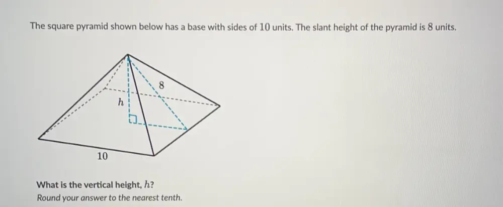 Solved: The square pyramid shown below has a base with sides of 10 ...