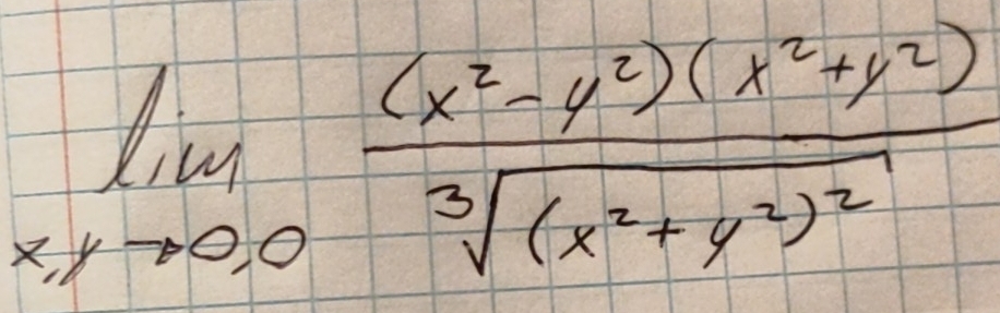 limlimits _x,yto 0,0frac (x^2-y^2)(x^2+y^2)sqrt[3]((x^2+y^2)^2)