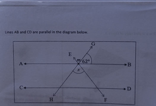 Lines AB and CD are parallel in the diagram below.