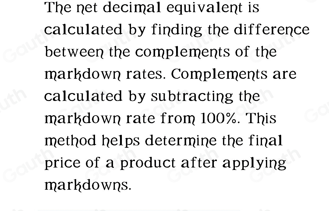 Solved: What is a net decimal equivalent? It is the difference of the ...