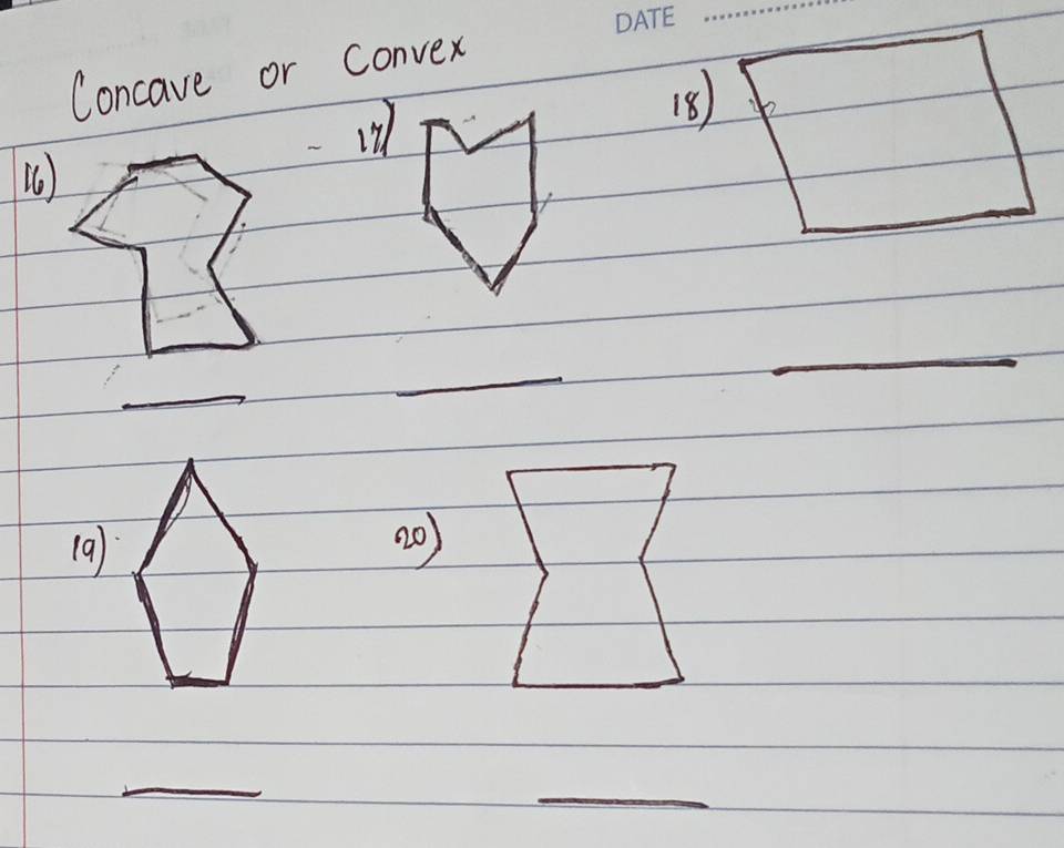 Solved: Concave or convex 18) 16 _ _ _ _ _ 19) 20) _ _ _ [Math]
