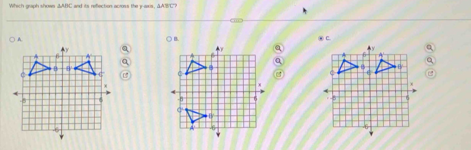 Solved: Which graph shows ABC and its reflection across the y-axis, A'B ...