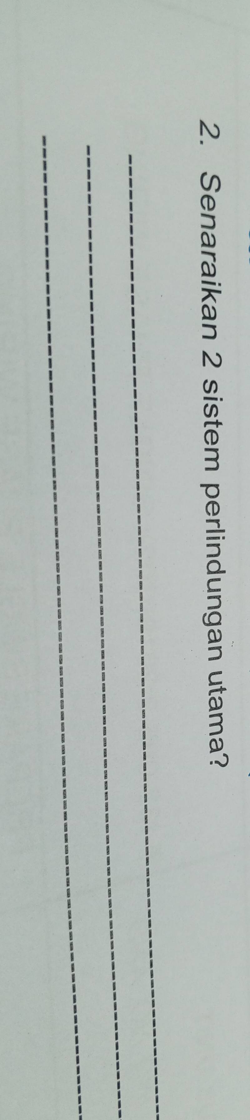 Senaraikan 2 sistem perlindungan utama? 
_ 
_ 
_