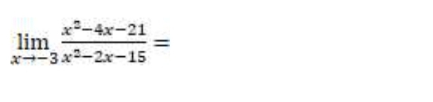 limlimits _xto -3 (x^2-4x-21)/x^2-2x-15 =