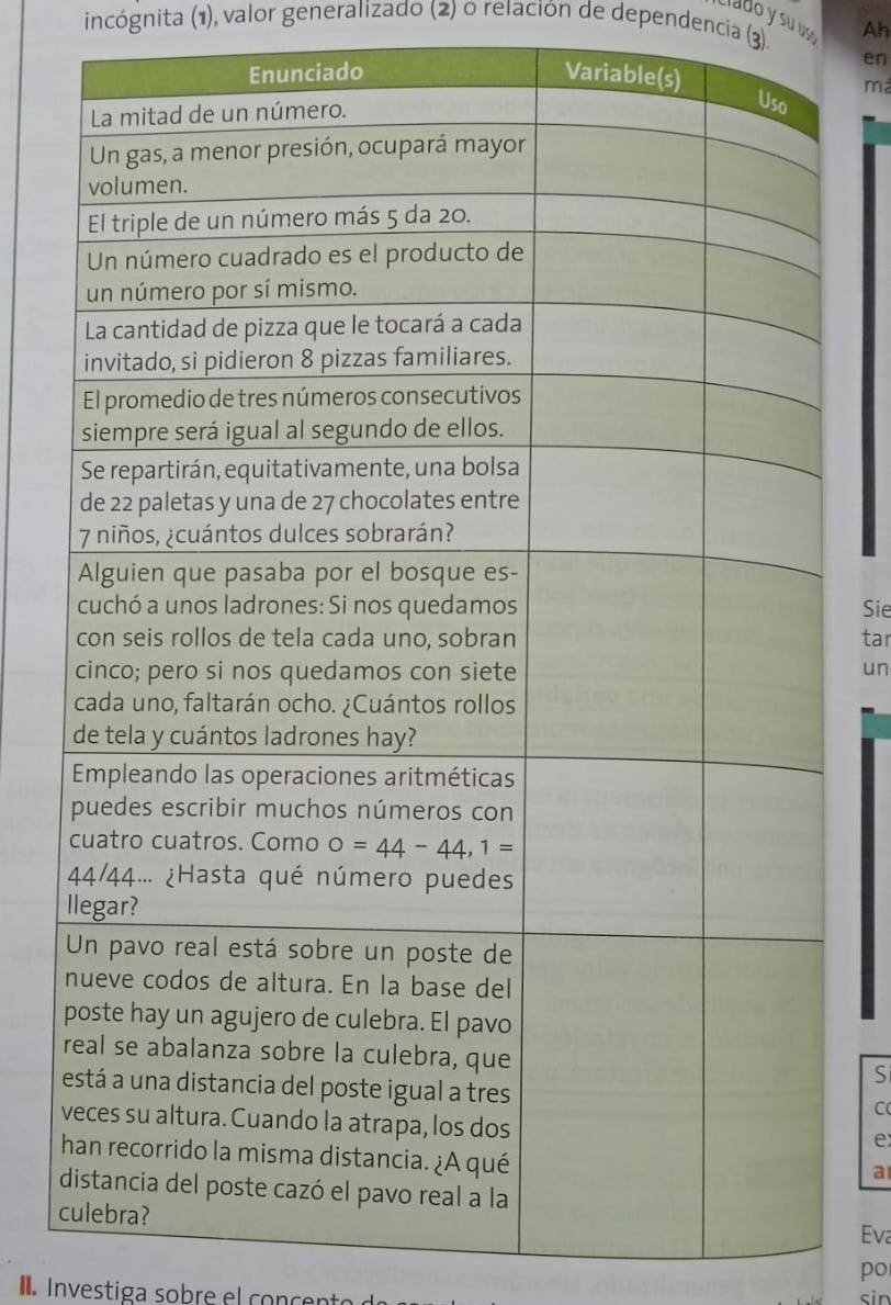 incógnita (1), valor generalizado (2) o relación de dependencia (3). Ah
cado y su uso
en
má
Sie
tar
un
Si
C
e
a
cEva
po
sin