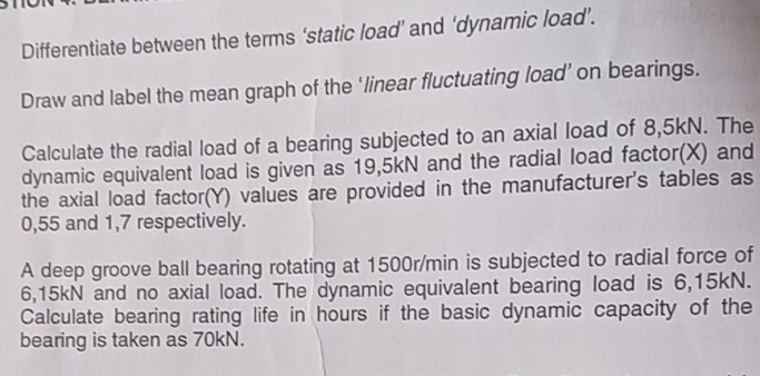 Solved: Differentiate between the terms ‘static load’ and ‘dynamic load ...