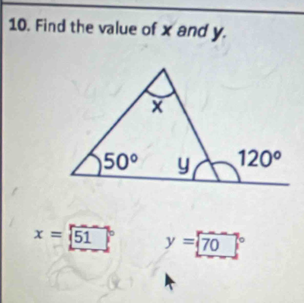 Find the value of x and y.
x= (51)° y=70°