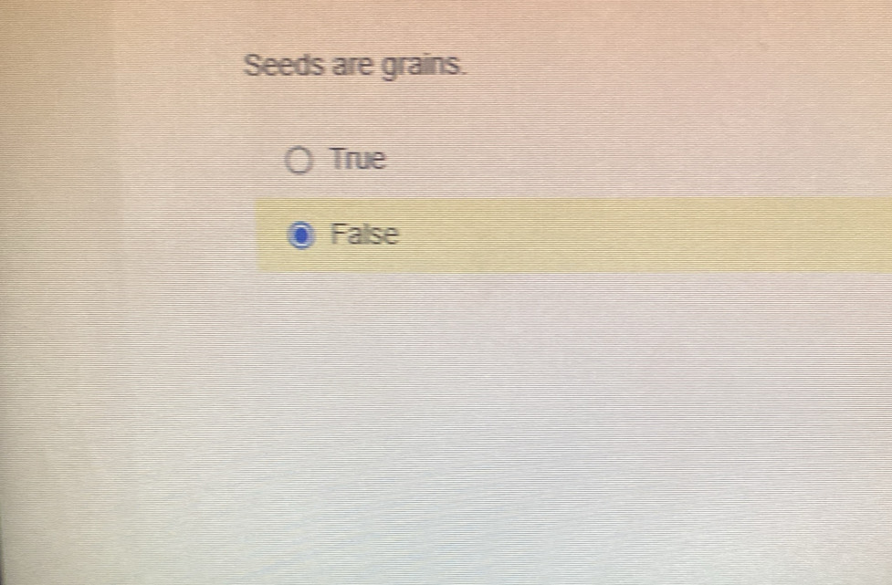 Seeds are grains.
True
False