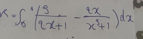 R=∈t _0^(1(frac 9)9x+1- 9x/x^3+1 )dx