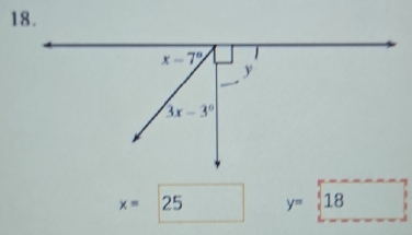 x=25 (□)° ^circ  y= 18