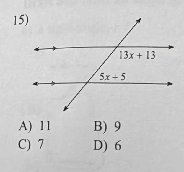 A) 11 B) 9
C) 7 D) 6