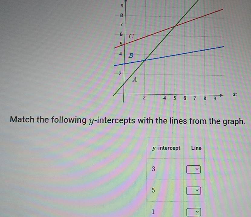 Match the following y-intercepts with the lines from the graph.