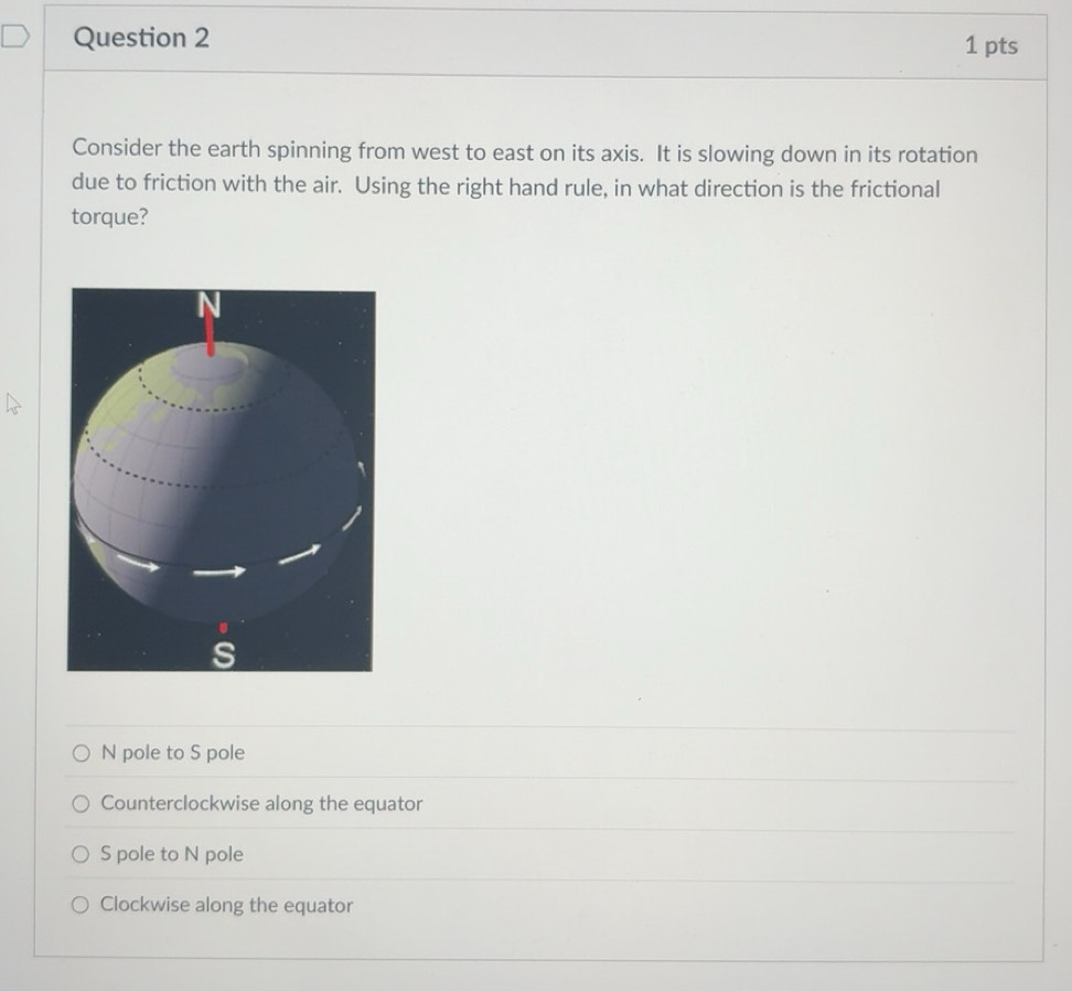Solved: Consider the earth spinning from west to east on its axis. It ...