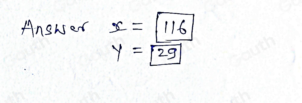 Ansuser x=116
y=sqrt(29)