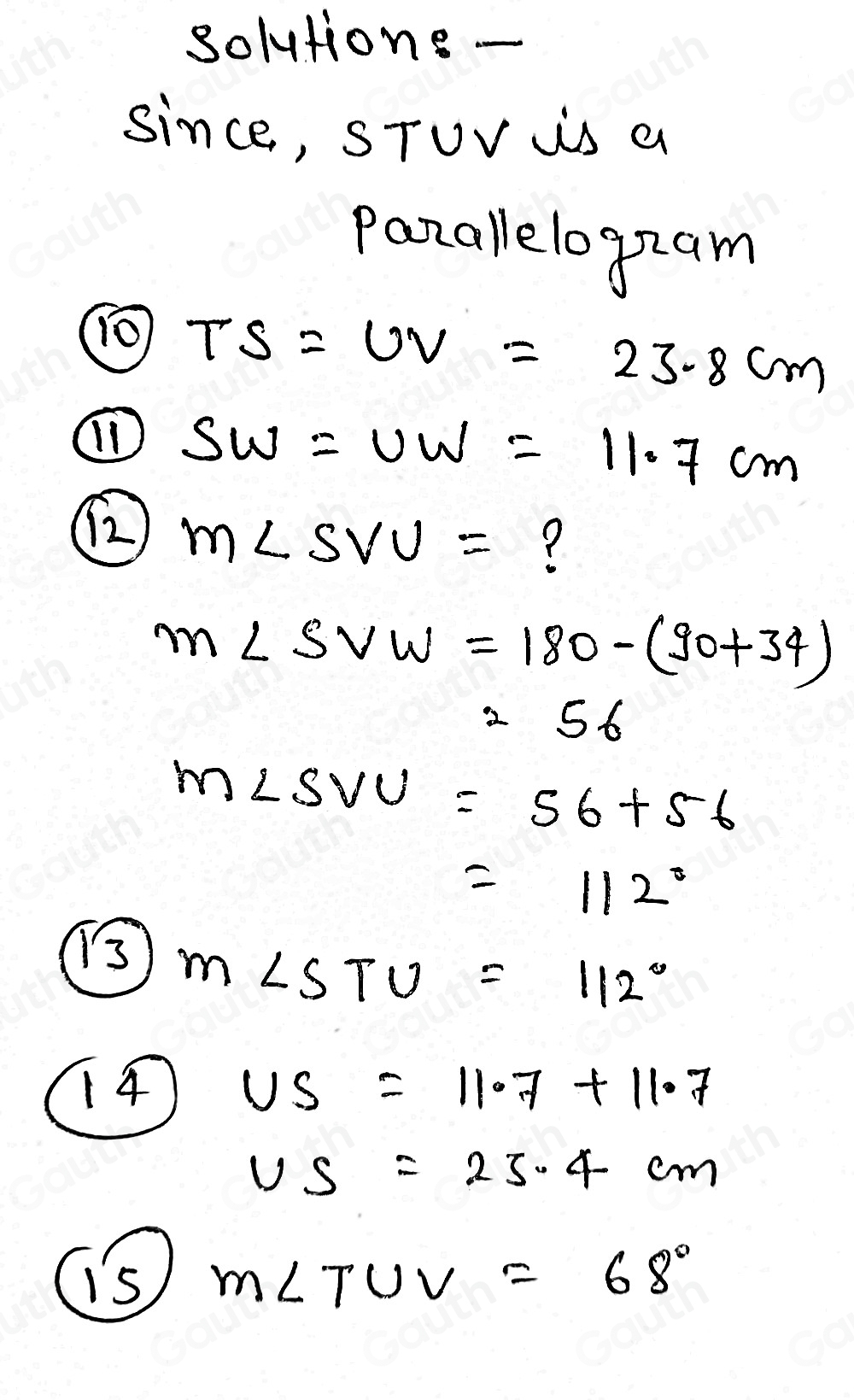 Solved: Find the indicated measure in parallelogram STUV. Explain your ...