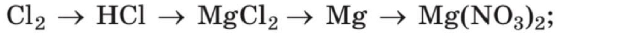 Cl_2to HClto MgCl_2to Mgto Mg(NO_3)_2;