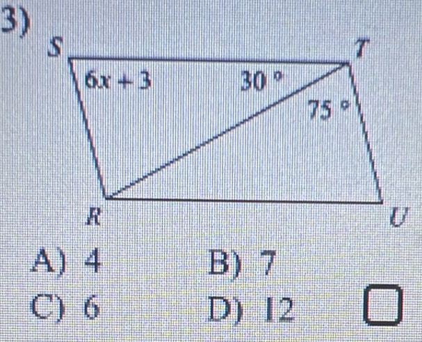 A) 4 B) 7
C) 6 D) 12