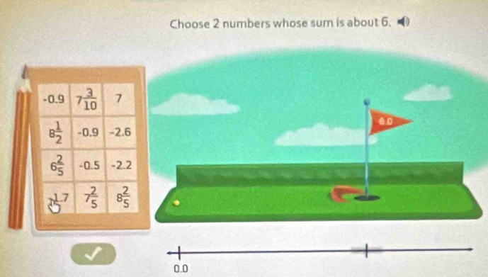 Choose 2 numbers whose sum is about 6.
60
0.0