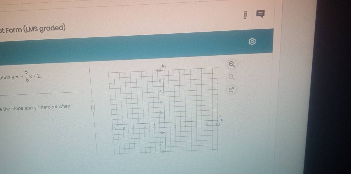 ot Form (LMS graded) 
ation y=- 5/8 x+2
e the slope and y-intercept when