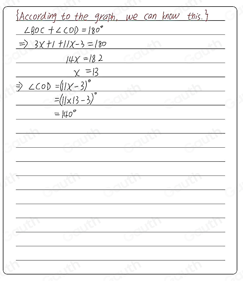Solved: If m∠ BOC=(3x+1)^circ and m∠ COD=(11x-3)^circ , what is m∠ COD ...