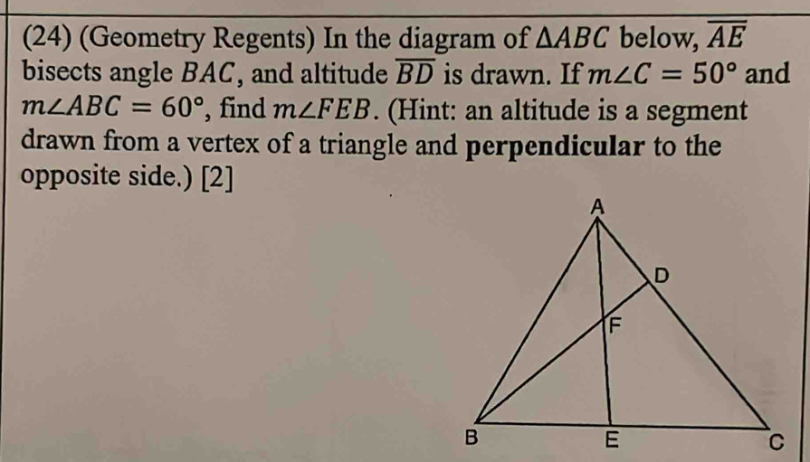 Solved: (24) (Geometry Regents) In the diagram of ABC below, overline ...