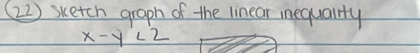 sketch graph of the linear inequalrty
x-y<2</tex>