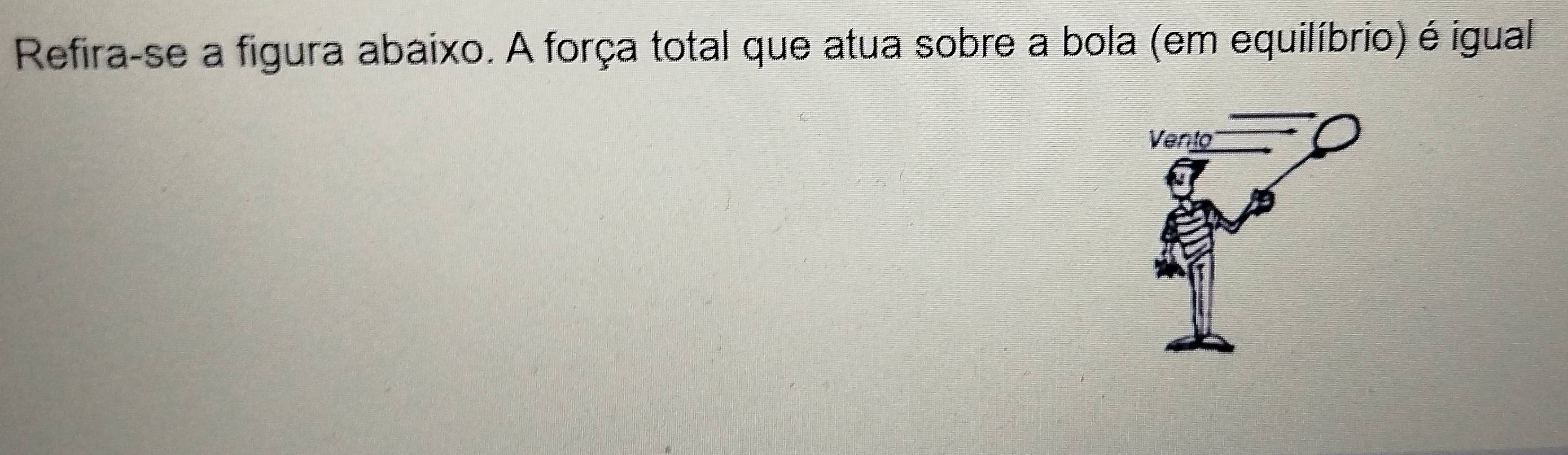 Refira-se a figura abaixo. A força total que atua sobre a bola (em equilíbrio) é igual