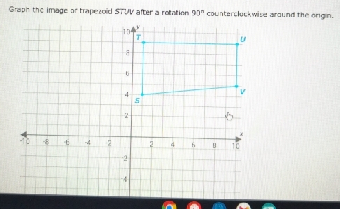 Graph the image of trapezoid STUV after a rotation 90° counterclockwise around the origin.