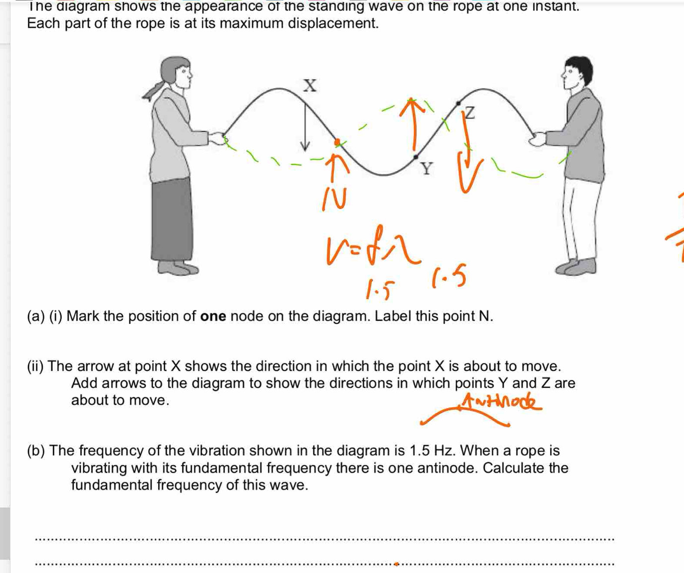 Solved: The diagram shows the appearance of the standing wave on the ...