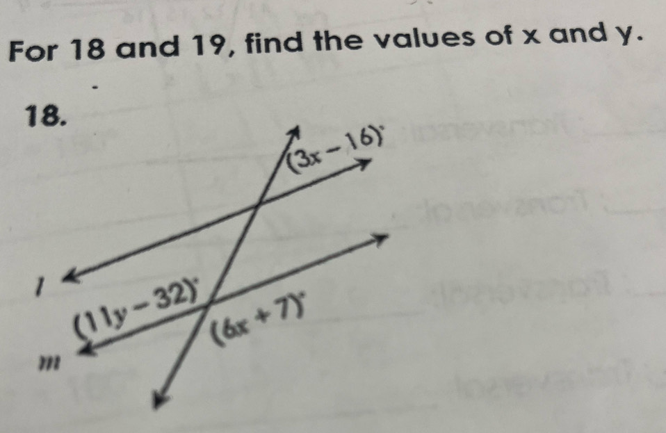 For 18 and 19, find the values of x and y.