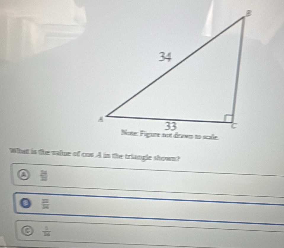 What is the value of cas A in the triangle shown?
a  34/23 
 23/34 
frac 1frac 16