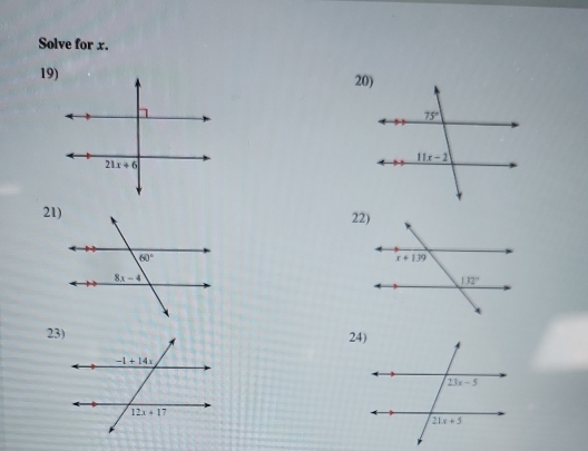 Solve for x.
19)20)
21)
22)
23)24)