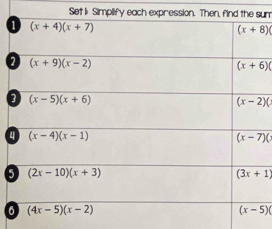 Set I: Simplify um