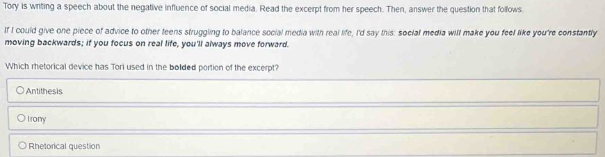 Tory is writing a speech about the negative influence of social media ...
