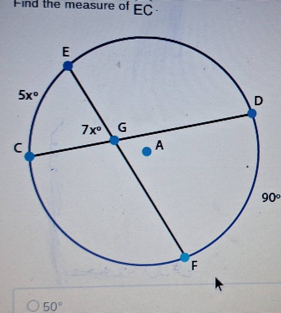 Find the measure of EC·
90°
50°