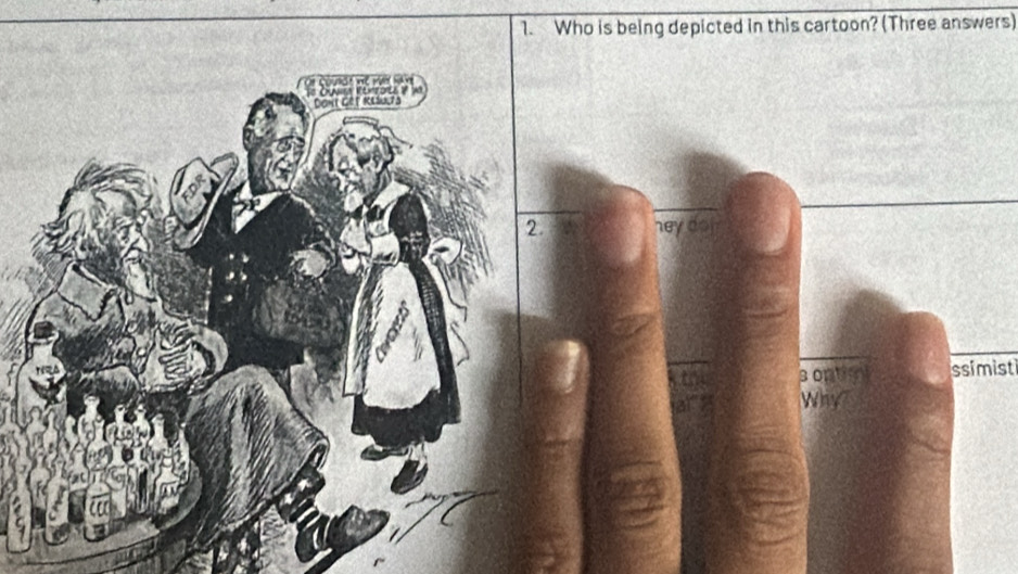 Who is being depicted in this cartoon? (Three answers)
16
s ontion ssimist 
Why7