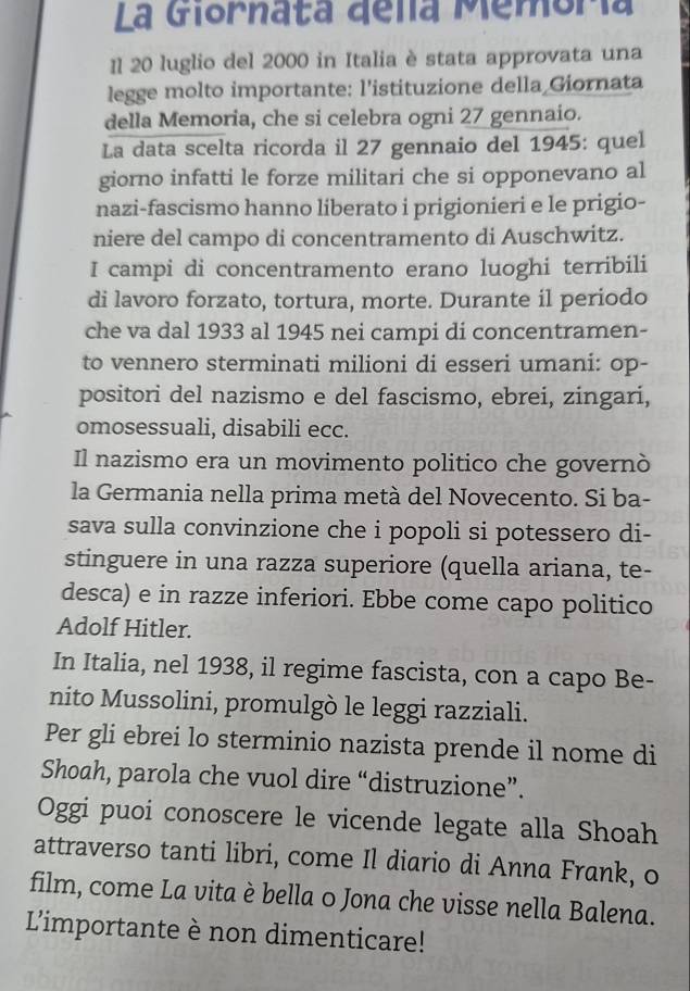 Risolto:La Giornata delía Memoría Il 20 luglio del 2000 in Italia è ...