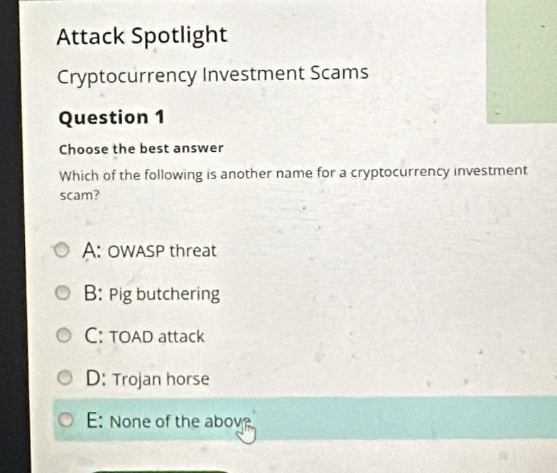 Solved: Attack Spotlight Cryptocurrency Investment Scams Question 1 ...