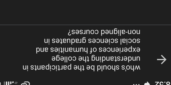 who's should be the participants in 
understanding the college 
experiences of humanities and 
social sciences graduates in 
non-aligned courses?