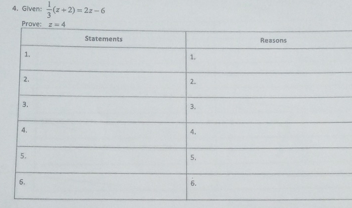 Given:  1/3 (z+2)=2z-6