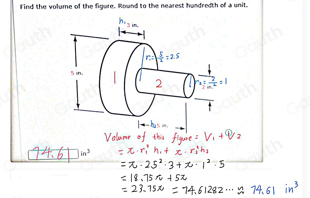 Find the volume of the figure. Round to the nearest hundredth of a unit.
in^3