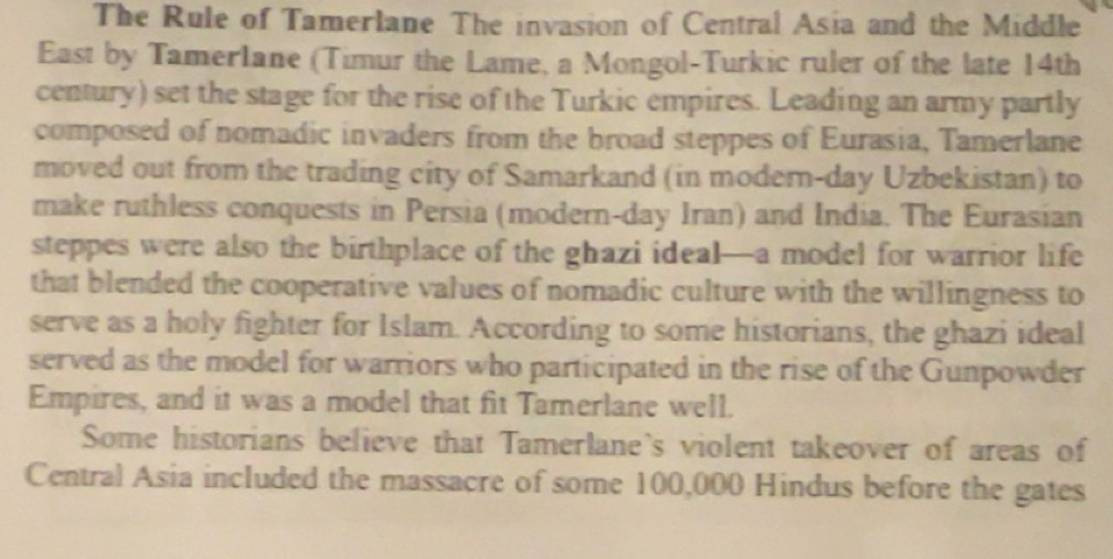 Solved: The Rule of Tamerlane The invasion of Central Asia and the ...