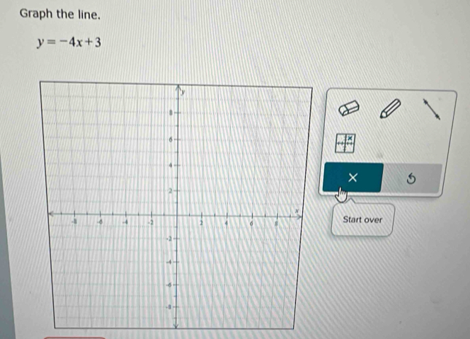 Graph the line.
y=-4x+3
× 
Start over