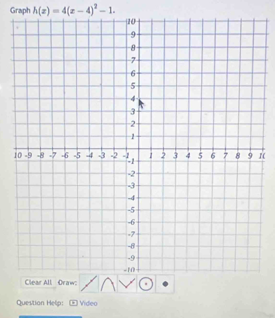 Graph h(x)=4(x-4)^2-1. 
1( 
Question Help: Video